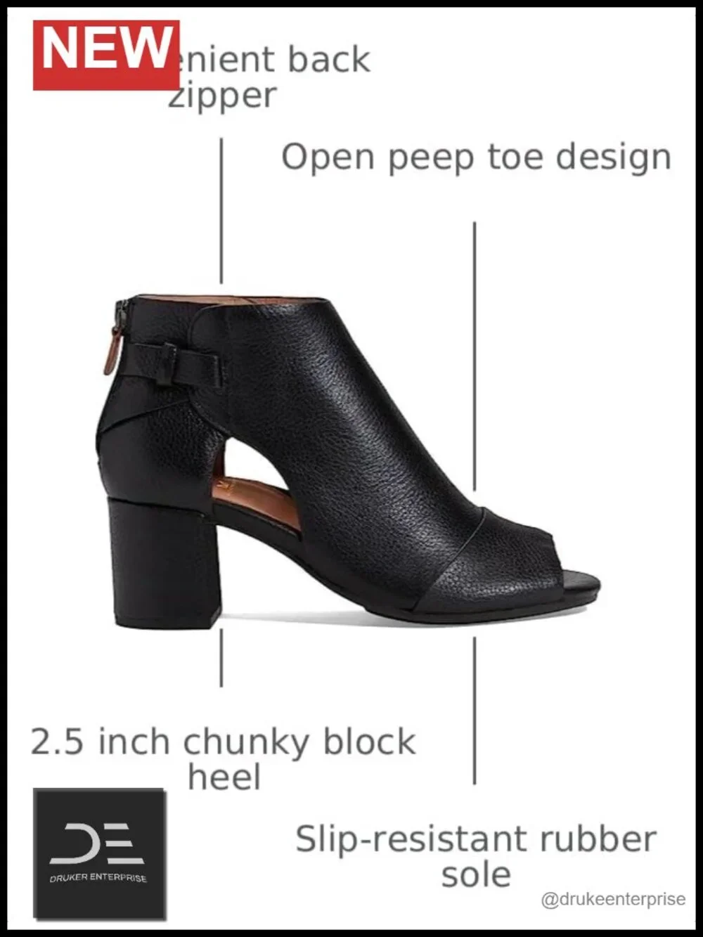 Women's Open Toe Chunky Block Heel Sandal Booties with Back Zipper and Cutout